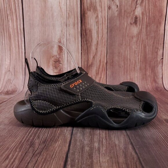 Crocs Swiftwater Mens 8 Brown Mesh Fisherman Deck Sandals Water Shoes 15041 - Picture 4 of 16